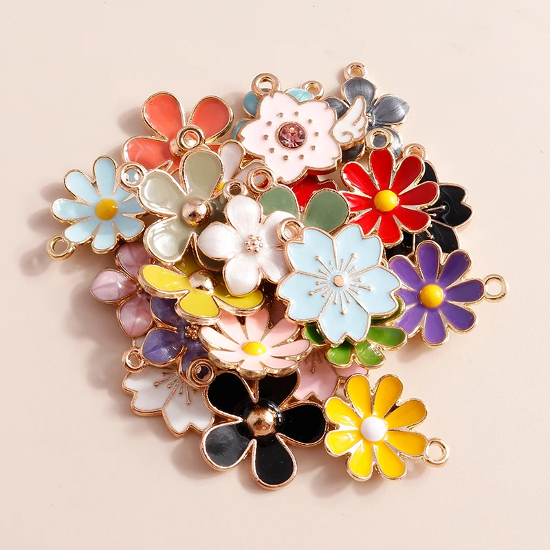 10pcs Cute Enamel Sakaru Daisy Flowers Charms Pendants for Necklace Bracelet Earring DIY Jewelry Making Accessories Findings