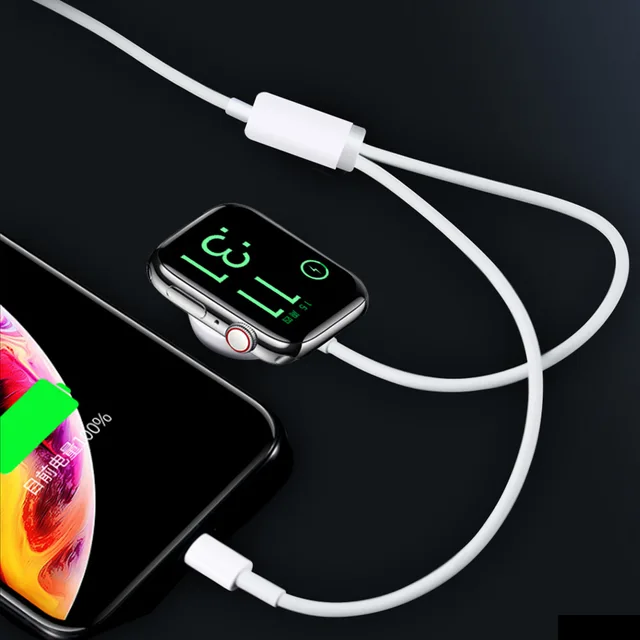 Smart 2 in 1 Charger Wireless QI Fast Charging Cable For Apple Watch Series SE/6/5/4/3/2/1 & All IPhone &All IPad Series White