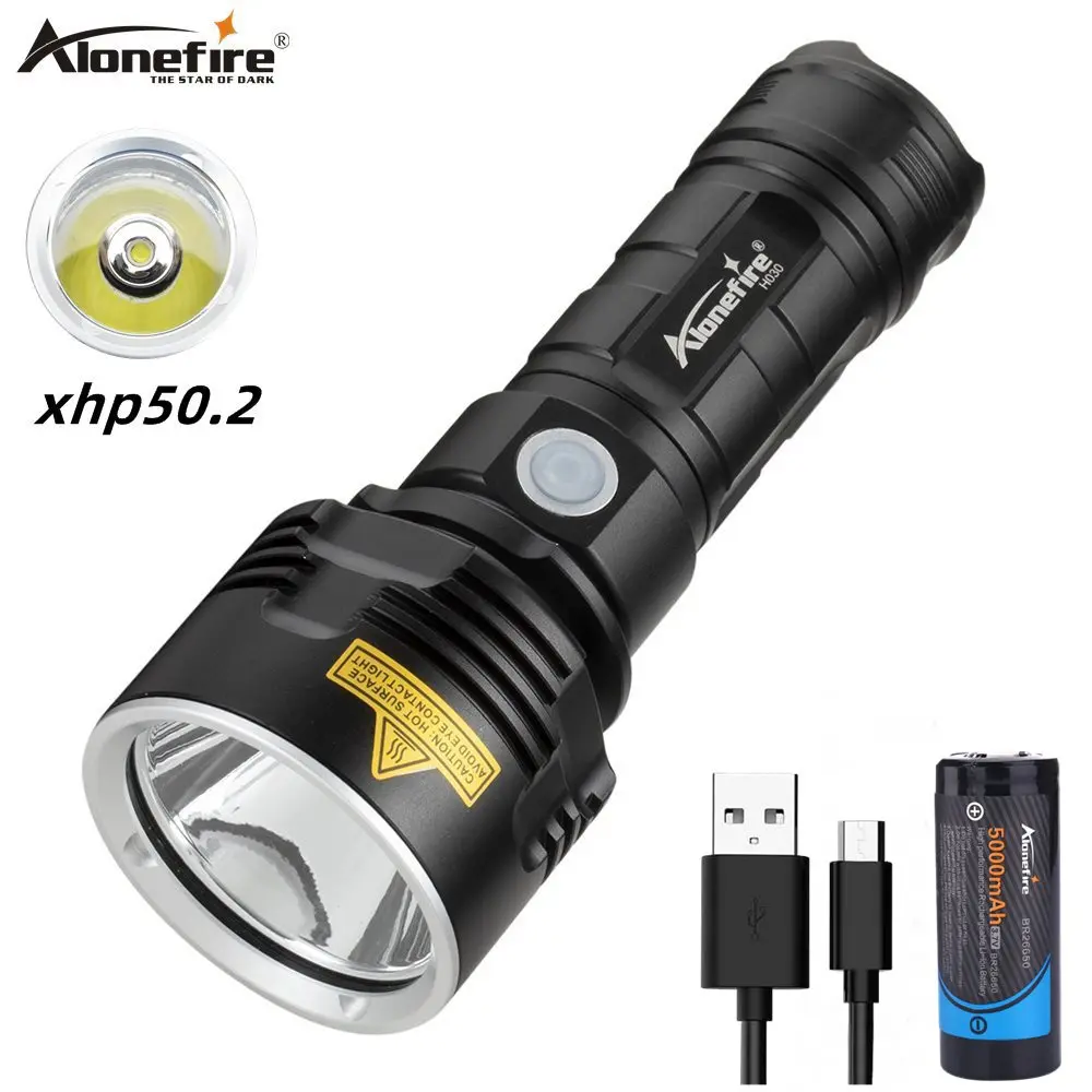 Супер мощный светодиодный фонарик Alonefire H030 XHP50.2 тактический заряжаемый через USB