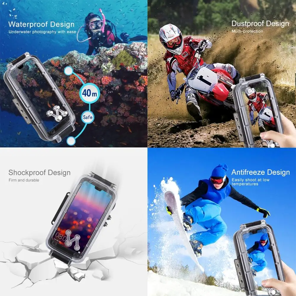 40 м/130 футов водонепроницаемый корпус для дайвинга фото видео для iPhone 7 8 7P 8P XR XS MAX huawei P20 P20 Pro Galaxy S9 s9+ Подводное покрытие