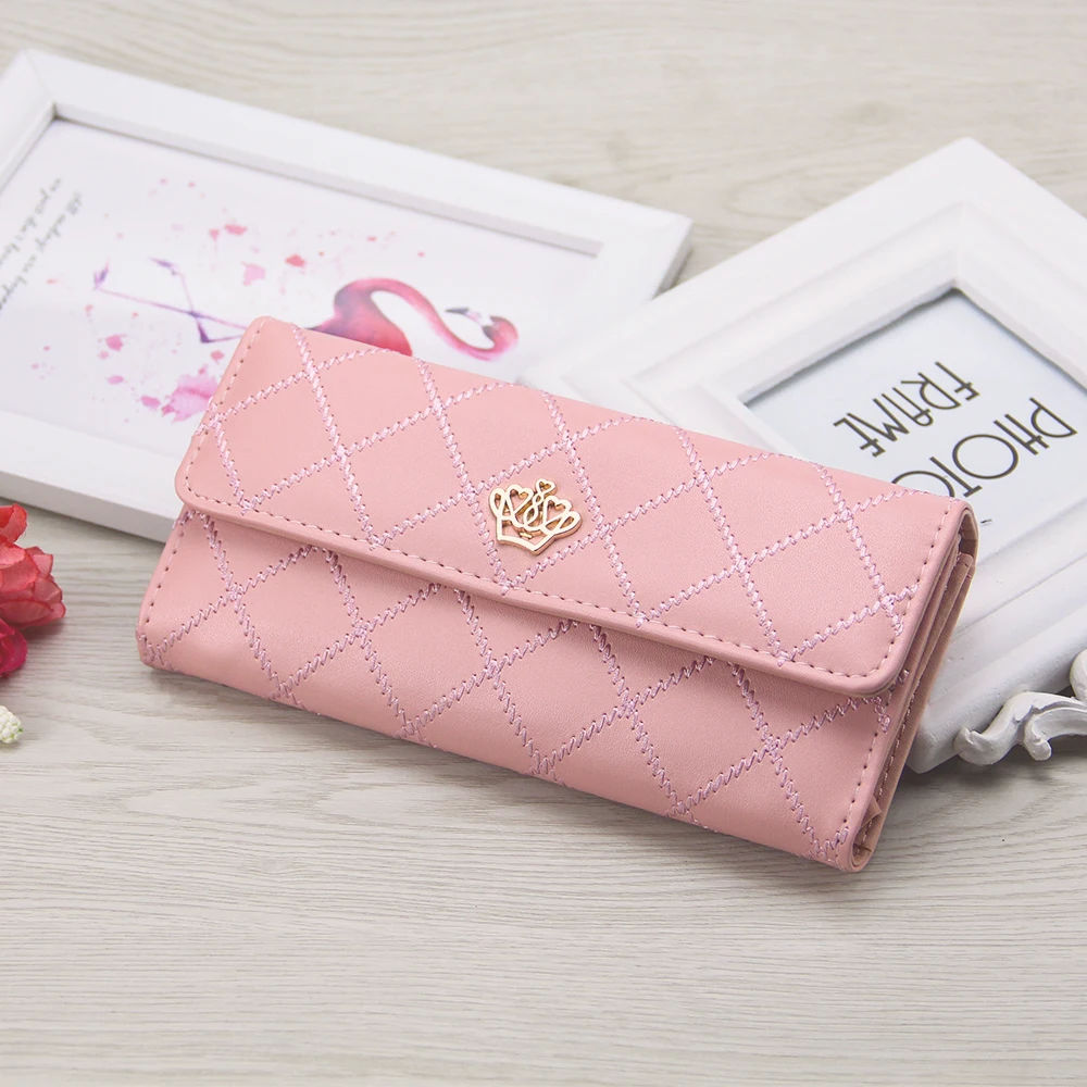 2019 New Womens Wallets Purses Plaid Pu Leather Long Wallet Hasp Phone