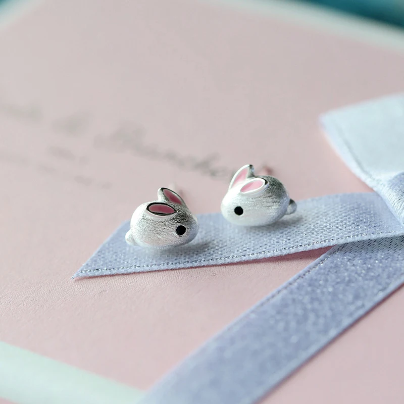 S925 Sterling Silver Simple Bunny Earrings for Women Girl Sweet Cute Rabbit Stud Earrings Student Party Jewelry Gift