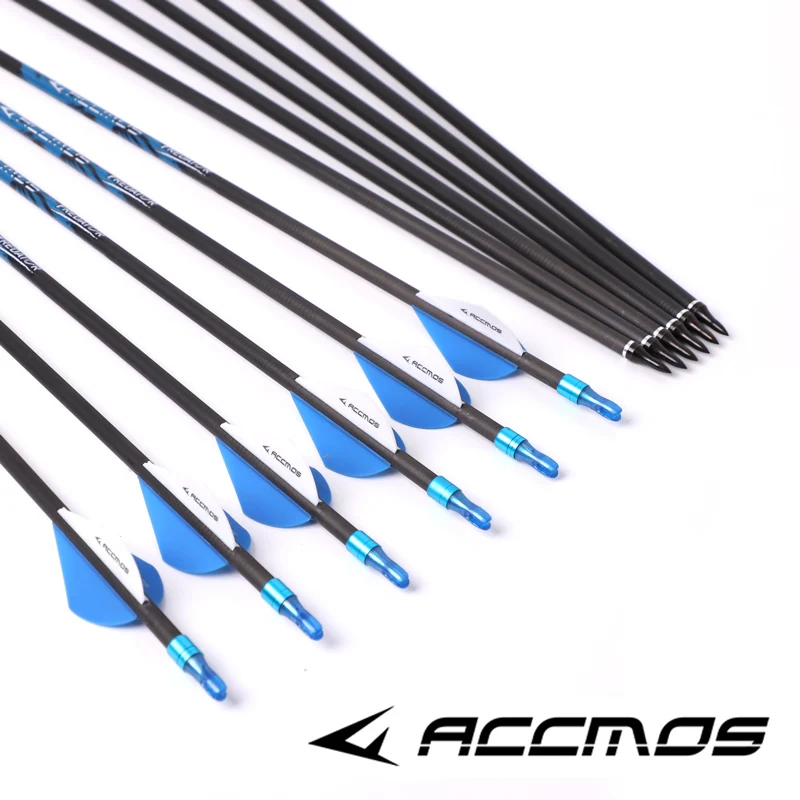 

12pcs 32/33in ID 6.2mm Pure Carbon Arrows Sp250 300 340 400 500 600 700 800 75gn heads Archery Compound Recurve Bow Shooting