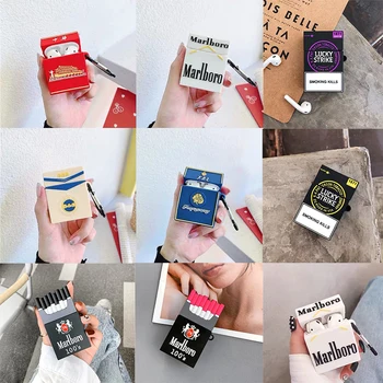

Luxury Fashion Lucky Strike Cigaret Case Silicone Case For Apple Airpod Shockproof Cover For Apple AirPods 1 2 Earphone Cases