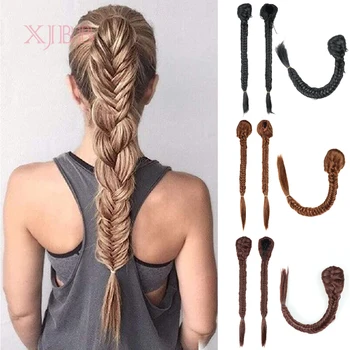 

XJBB Long Straight Braid Hairpiece Clip In on Ponytail Extension Synthetic Hair Extension Craw On Drawstring Braiding Ponytail