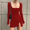 Vintage Velvet Long Sleeve Split Mini Dress Female Korean Spring Fall Velour Purple Red Black Short Vestidos Streetwear Clothes ► Photo 2/6