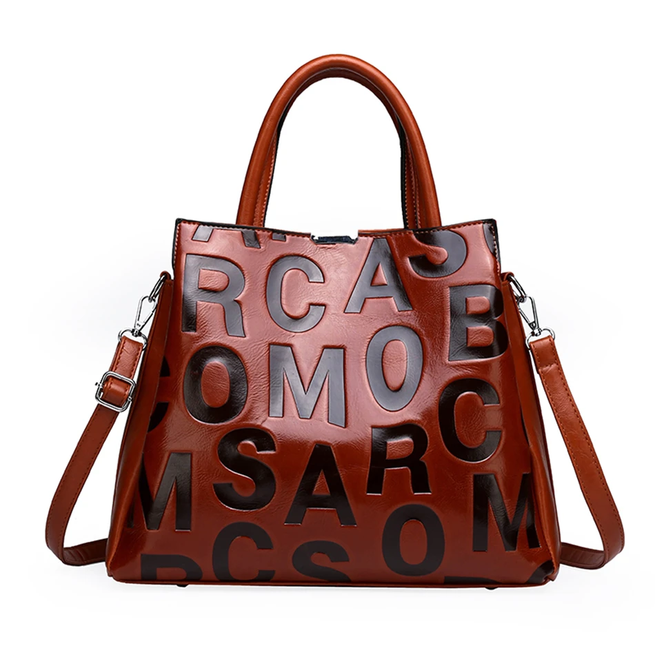 Fashion Letter Embossing Tote Bags High Quality Leather Shoulder Bags