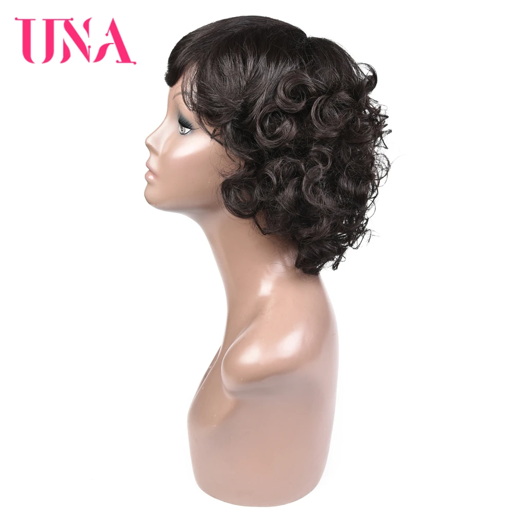 UNA Human Hair Wigs for Women Short Curly 120% Density 11 Colors 8 Inches Full Machine Mad