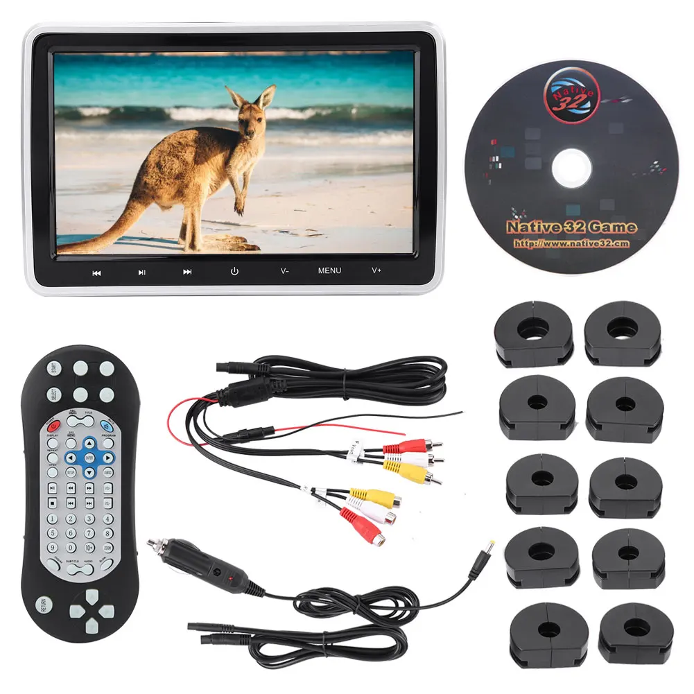 

10.1in External Car Headrest Monitor DVD Player Display Color LCD Digital Screen Touch Button with Remote Control DC 12V