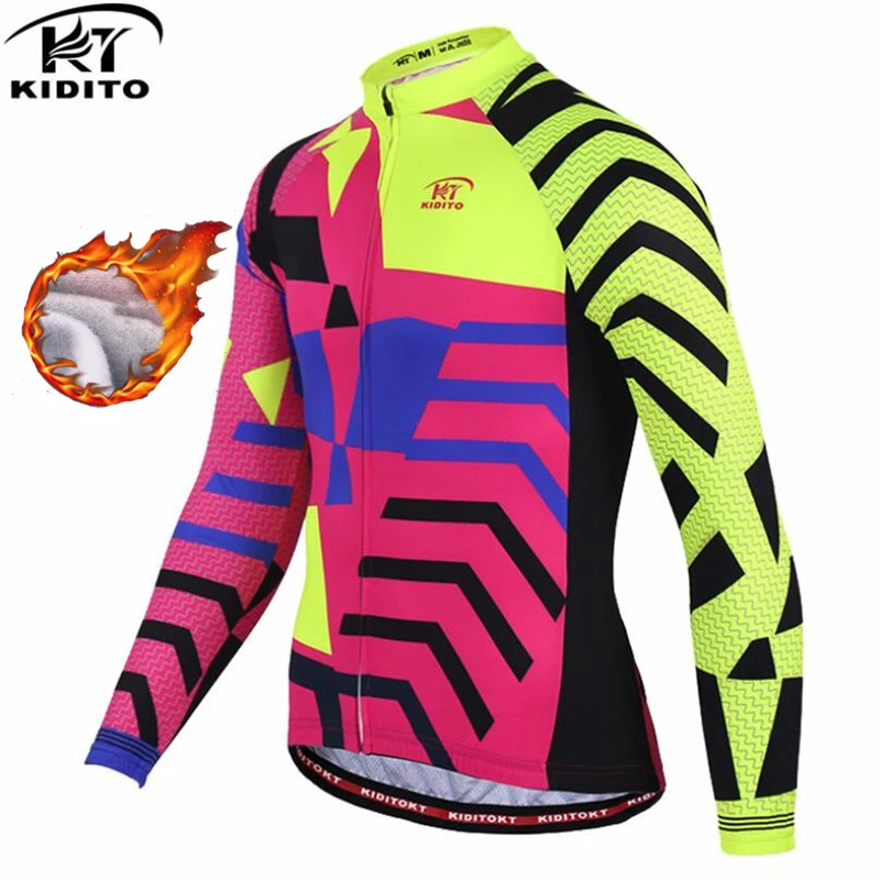 color 12 KIDITOKT Зимняя Теплая Флисовая MTB Мужская велосипедная Джерси Ciclismo Ropa велосипедный велосипед спортивная одежда с длинным рукавом Одежда для велоспорта - Цвет: color 12