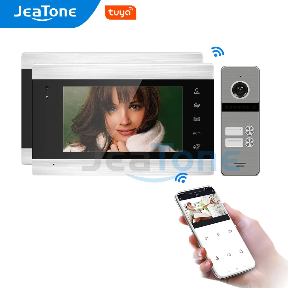 JeaTone Tuya Smart App 7 Inch Video Door Phone WiFi Intercom for Multi-Apartments Security with Remote Control Motion Detection