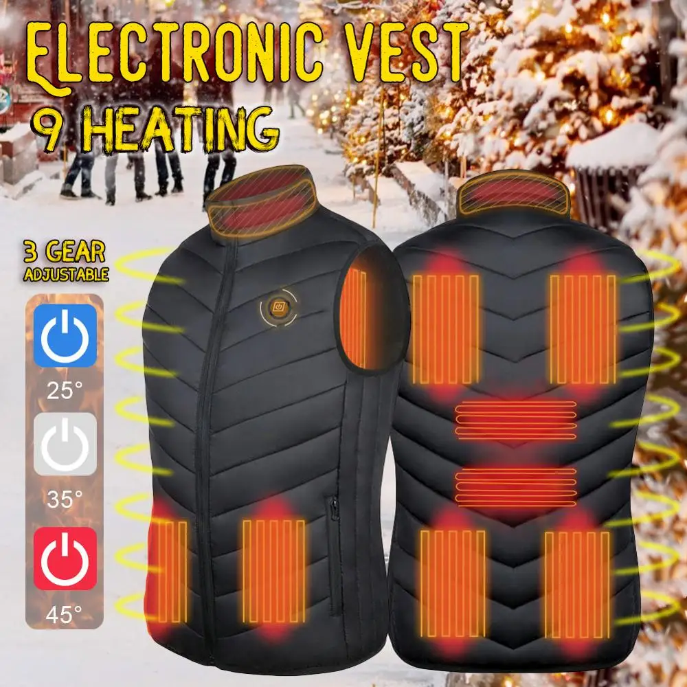 9 Areas Men Heated vest Smart heating Cotton Vest USB Infrared Electric Heating Vest Women Outdoor Thermal Winter Warm Jacke