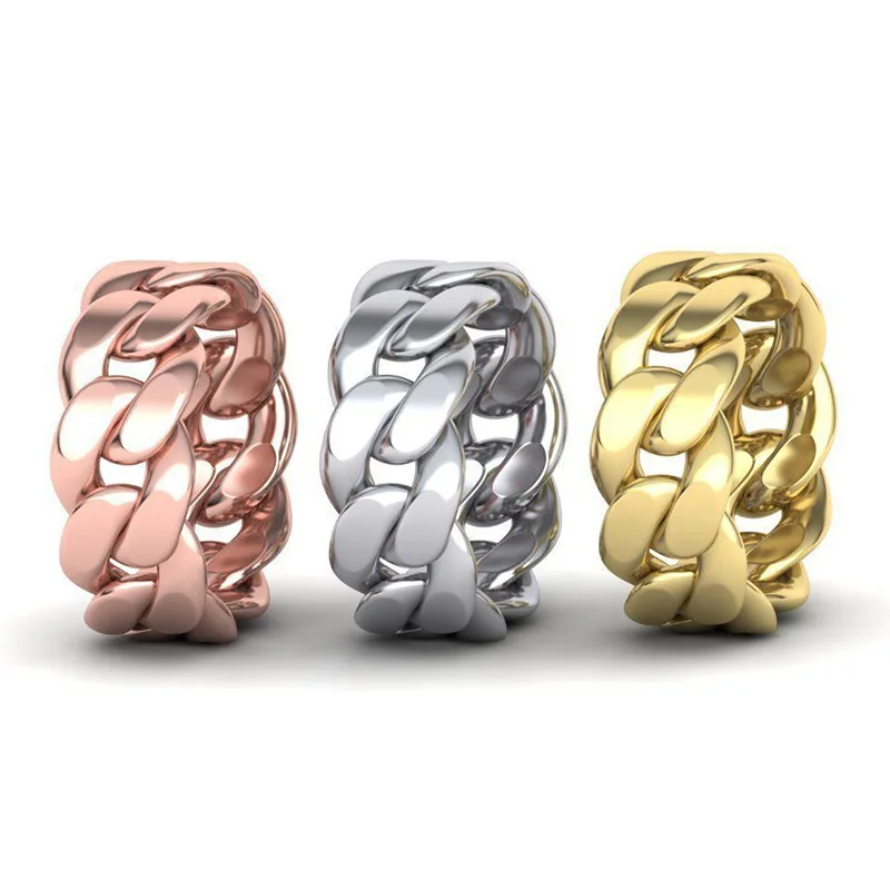 

3 Colors Creative Twisted Rope Smooth Ring Cuban Chain Rings For Men And Women Ring Unisex Punk Hip Hop Rock Jewelry Party Gifts
