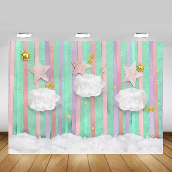 

Newborn Baby Portrait Backdrop Photocall Rainbow Stripes Stars Children Birthday Party Background Cloud Photography Photo Shoot