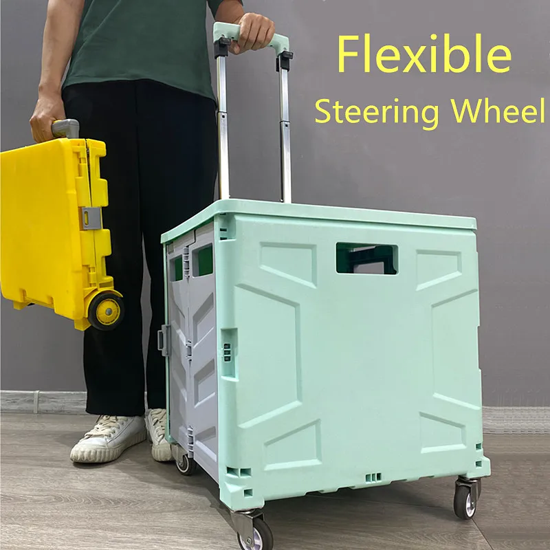 

New Folding Shopping Cart Home Portable Four-wheel Trolley Rider Trailer Grocery Effortless Shopping Cart Trolley Large Capacity