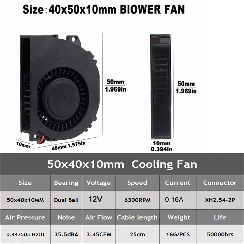 Gdstime Peças Ventilador de Ventilador Refrigerador 12v 50 mm Turbo Turbina 50x10 mm 5010 Rolamento Esferas para Impressora 3d Ventilador de Refrigeração Ventiladores e resfriadores - Imagem 6