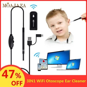 

3IN1 WiFi Otoscope Ear Cleaner Camera Endoscope 1.3MP 720P HD Visual Earpick Cerumen Remover Ear Wax Removal Tool