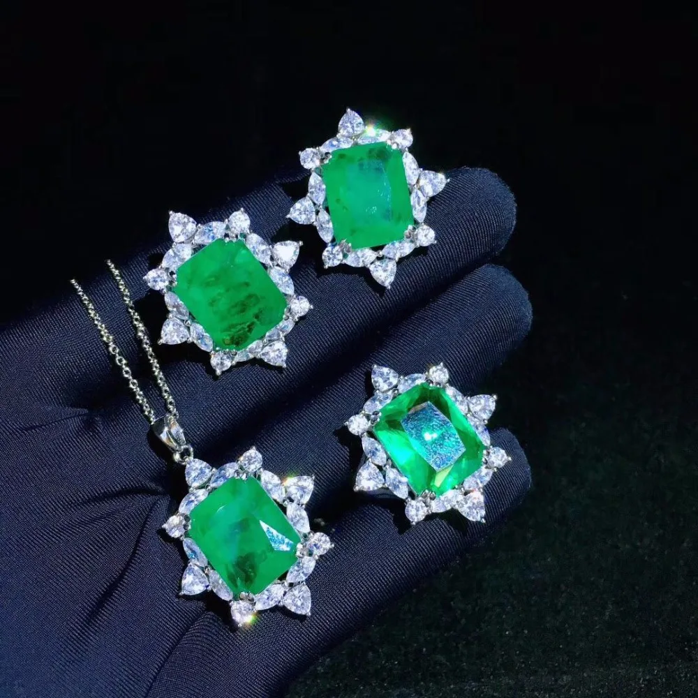 Qi Xuan_New Green Stone ожерелье из трех частей S925 Стерлинговое Серебро атмосферная серьга_ Прямая с фабрики