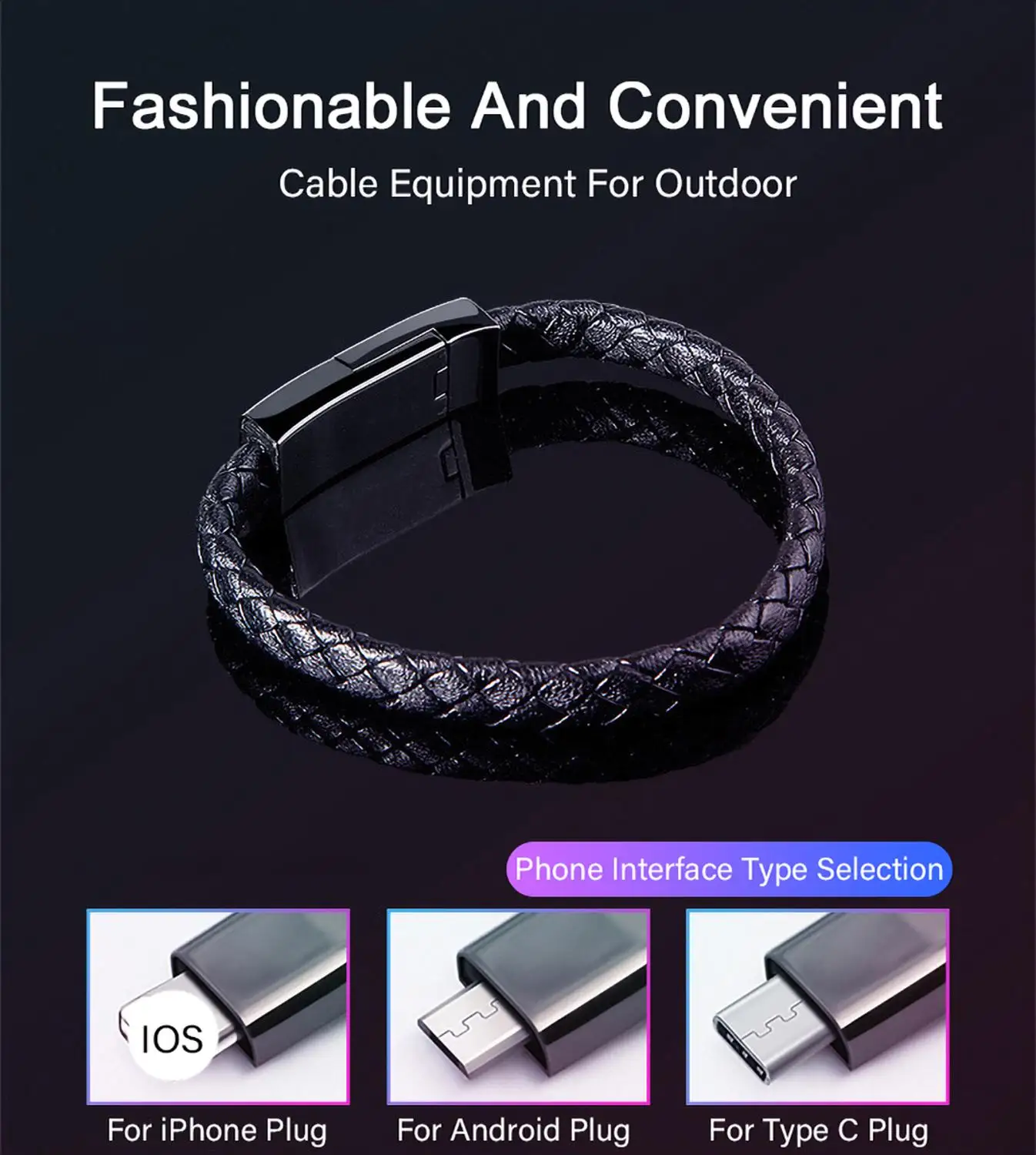 Наружный Портативный кожаный микро-usb браслет Quick 3,0 зарядное устройство кабель для зарядки и синхронизации данных для iPhone 6 6s type-C телефонный кабель