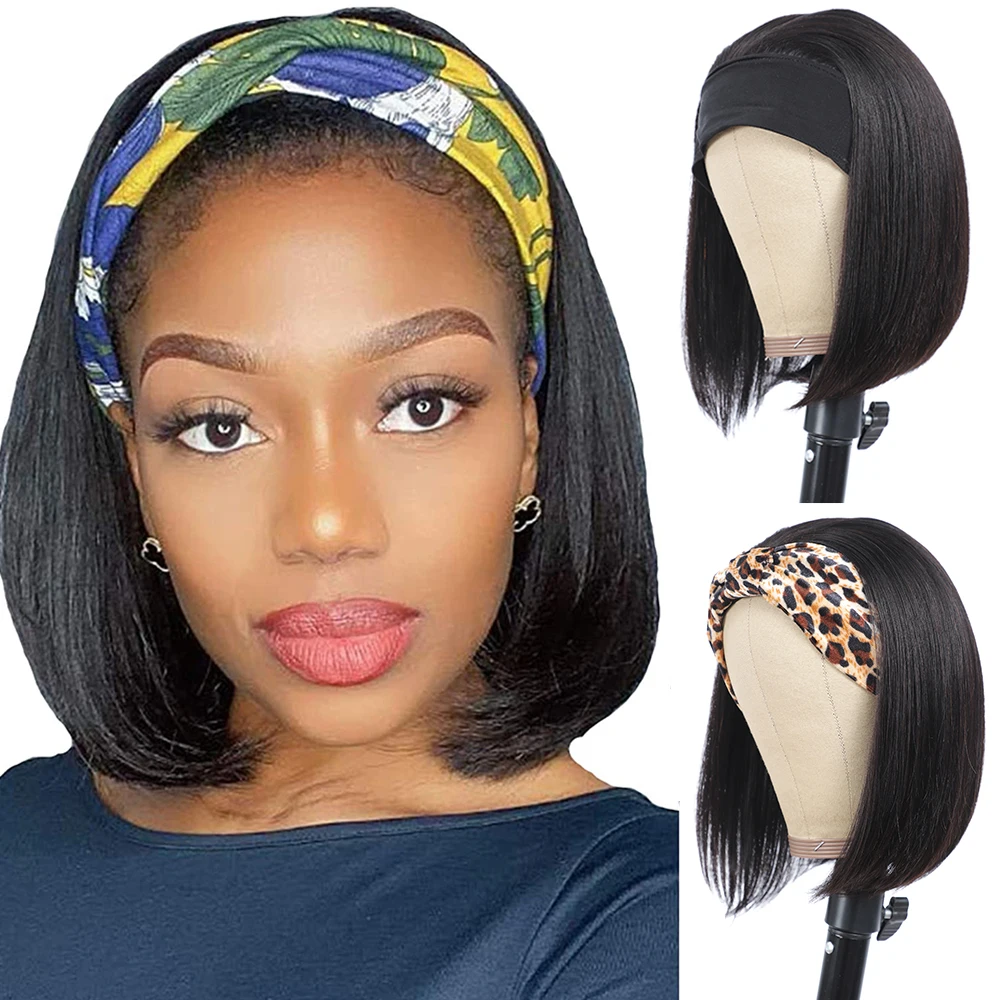 

Straight Headband Bob Wig Human Hair Brazlian Remy Short Wigs Human Hair Scarf Wigs For Black Women With Headbands 10-16 Inch