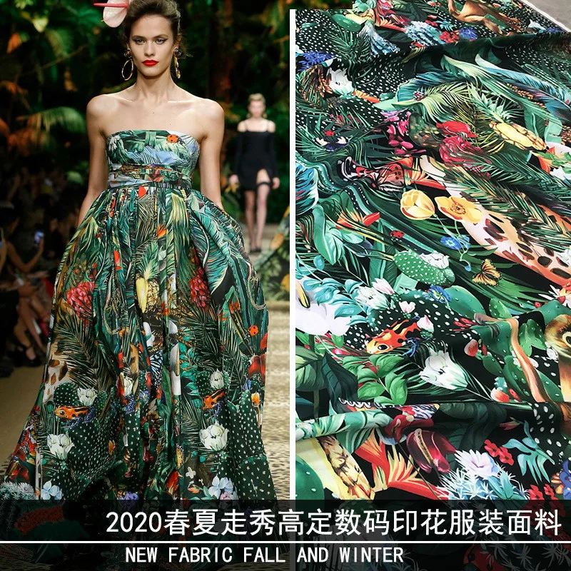 

2020 spring and summer new print animal kingdom tropical jungle imitation cotton and stretch satin digital printing clothing