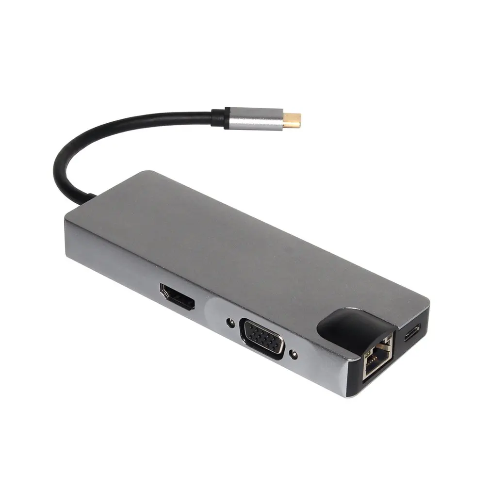 8 в 1 type C к 2USB SD Micro SD LAN VGA HDMI usb-c переходник концентратор Расширение PD зарядная док-станция 1000 Мбит/с Rj45 OTG дисплей