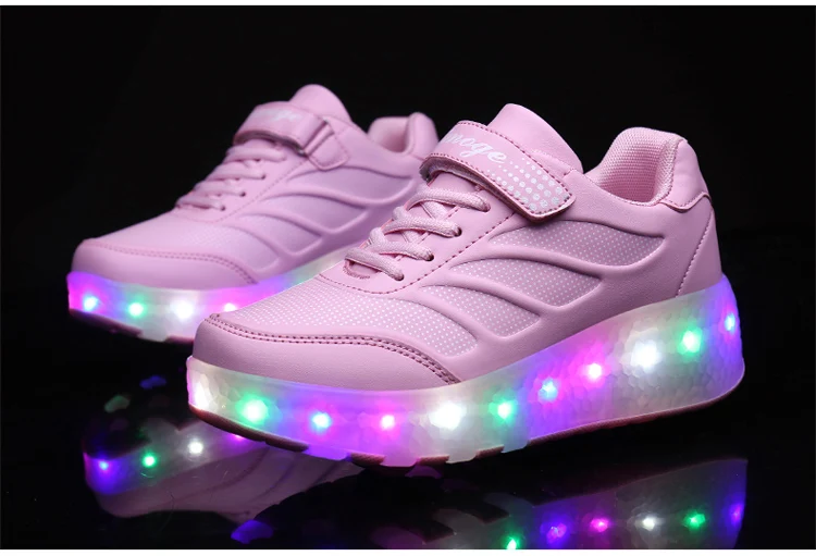 USB Charging Black Two Wheels Luminous Sneakers Led Light Roller Skate Shoes for Children Kids Led Shoes Boys Girls Shoes 28-43 best leather shoes