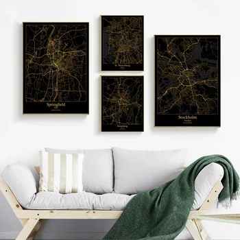 

Springfield USA St Petersburg Russia Stockholm Sweden Strasburg France map Canvas poster Painting Home Decoration Wall Art Decor