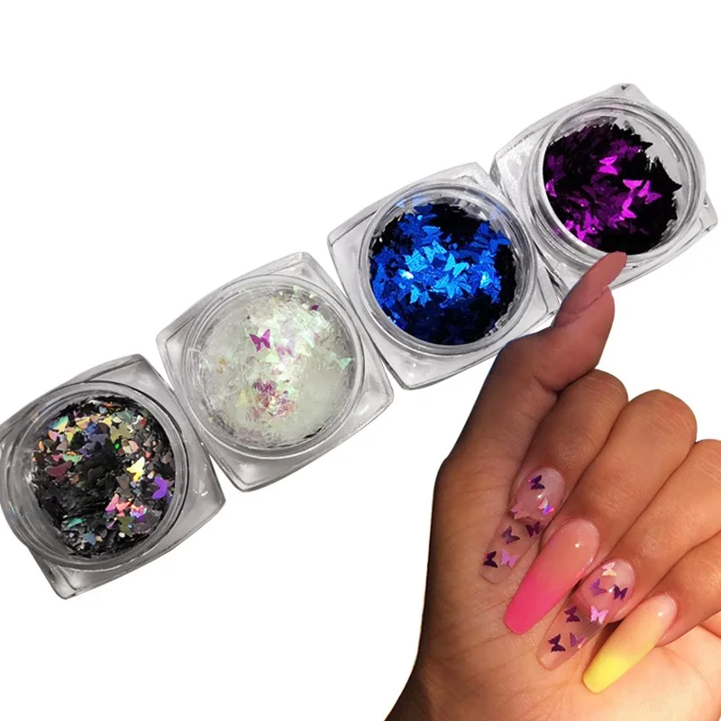 

2019 New 1 Set Holographic Butterfly Sequins Nail Glitter Flakes Laser Sparkly Slice Nail Thin Paillette Art Decoration 3D Tips