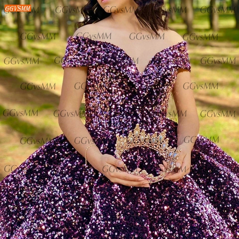 Glitter Purple Prom Dresses Long Lace Up Sequin Ball Gown Women Dress Formal Custom Made 2020 Vestidos Do Baile De Finalistas