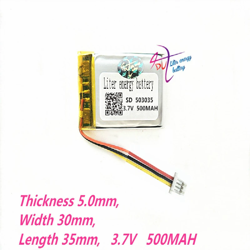 3 thread 503035 3.7V 500mAh 503136 Lithium Polymer LiPo Rechargeable Battery For Mp3 Mp4 PAD DVD DVR GPS DIY E-book bluetooth |