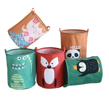 

Foldable Laundry Hamper Funny Cartoon Animal Print Round Storage Basket Organizer with Handles