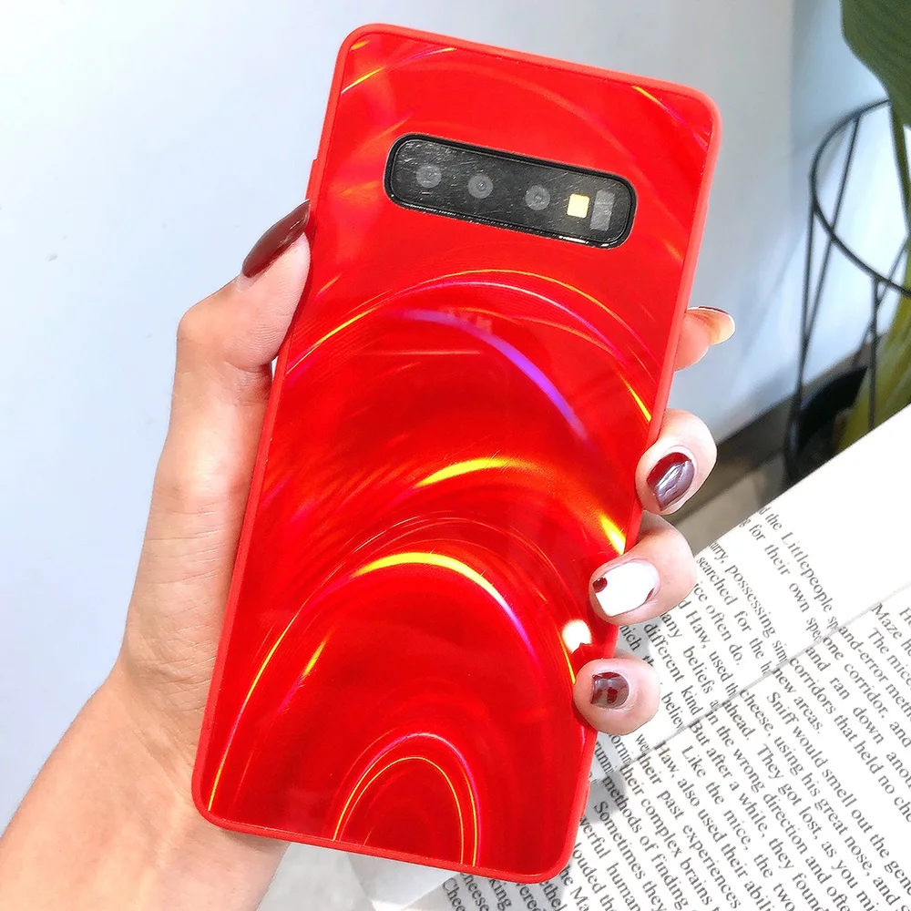 3D Радуга блестящий чехол для телефона для samsung Примечание 10 S10 S9 S8+ чехол s голографическая Призма Лазерная Крышка для A7 A50 A70 J6 J8 - Цвет: Красный