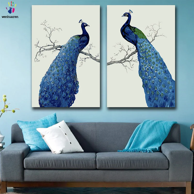 

DIY colorings pictures by numbers with colors peacock picture drawing painting by numbers framed Home decor Two pieces