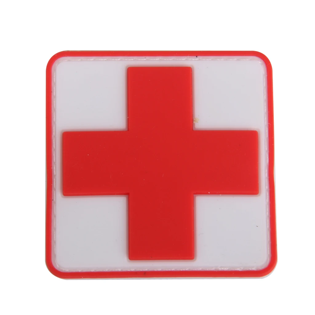 outdoor survival first aid pvc red cross hook loop fastener badge patch 4×4cm PT