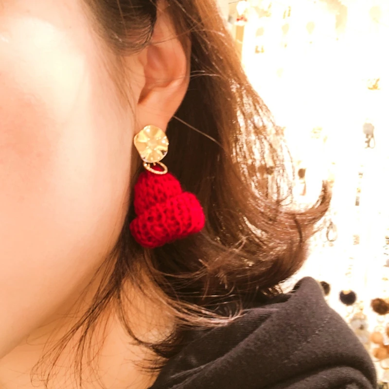Handmade Mini Finger Hat Pom Pom Hat Brooch Earrings Making Christmas Knit Christmas Tree Ornaments Crafts 100Pcs