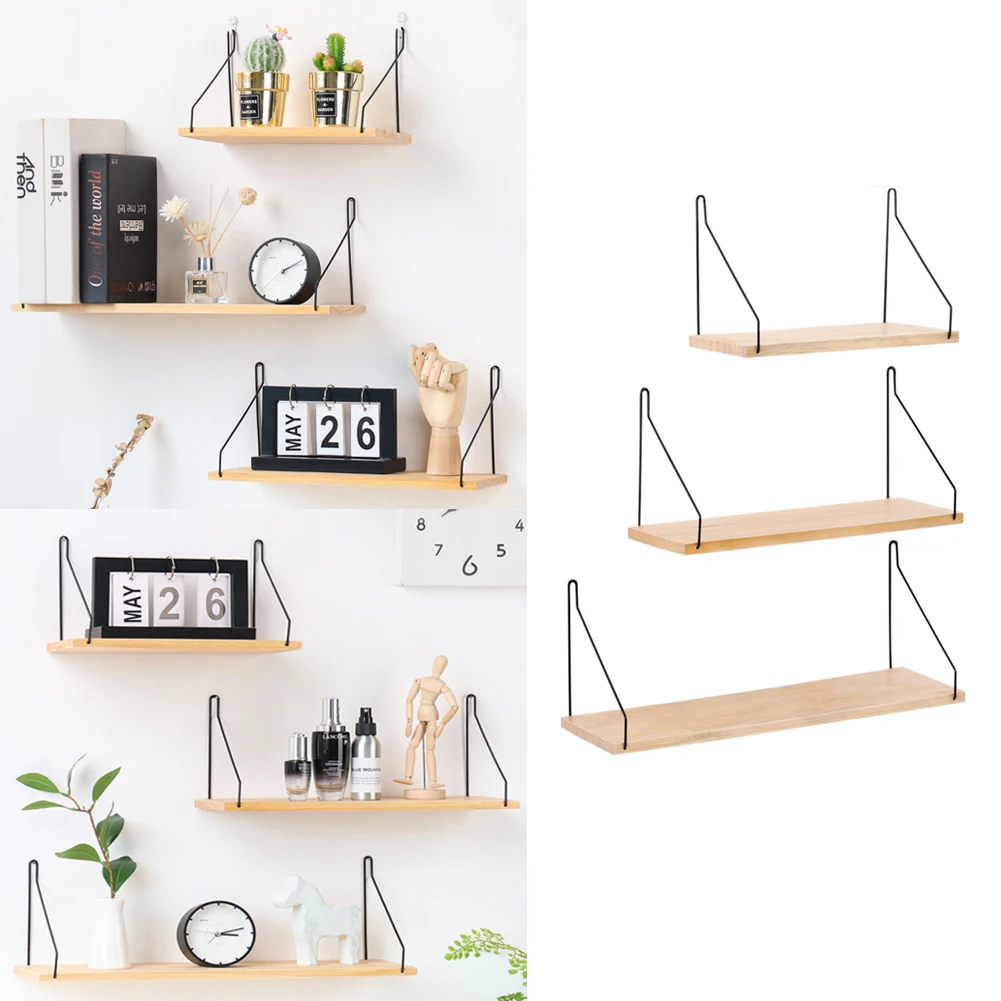 Floating Shelves Wall Mounted Iron Storage Nordic Solid Wood Home Living Room Bedroom Rack Finishing | Дом и сад
