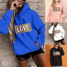 Women's Hoodie Pullover Loose Large Pockets Long Sleeve Sweatshirt Top Leopard Print Girls Fashion Hoodies Pullover Sweatshirt