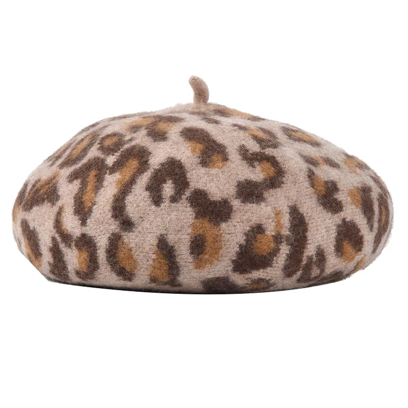 beige USPOP новые теплые шерстяные шапки женские толстые леопардовые береты женские шерстяные береты шапка осень зима шапка - Цвет: beige