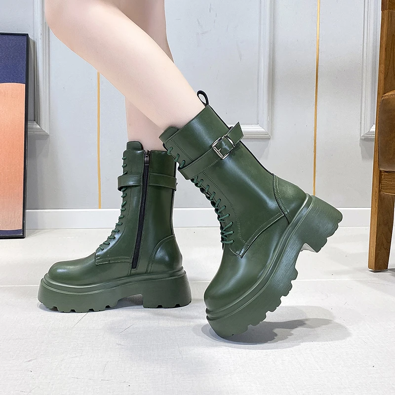 Fashion Lace-up Ankle Boots Women's Boots Round Toe Thick-soled Boots Women's Boots Thick-heeled Women's Short Boots Autumn