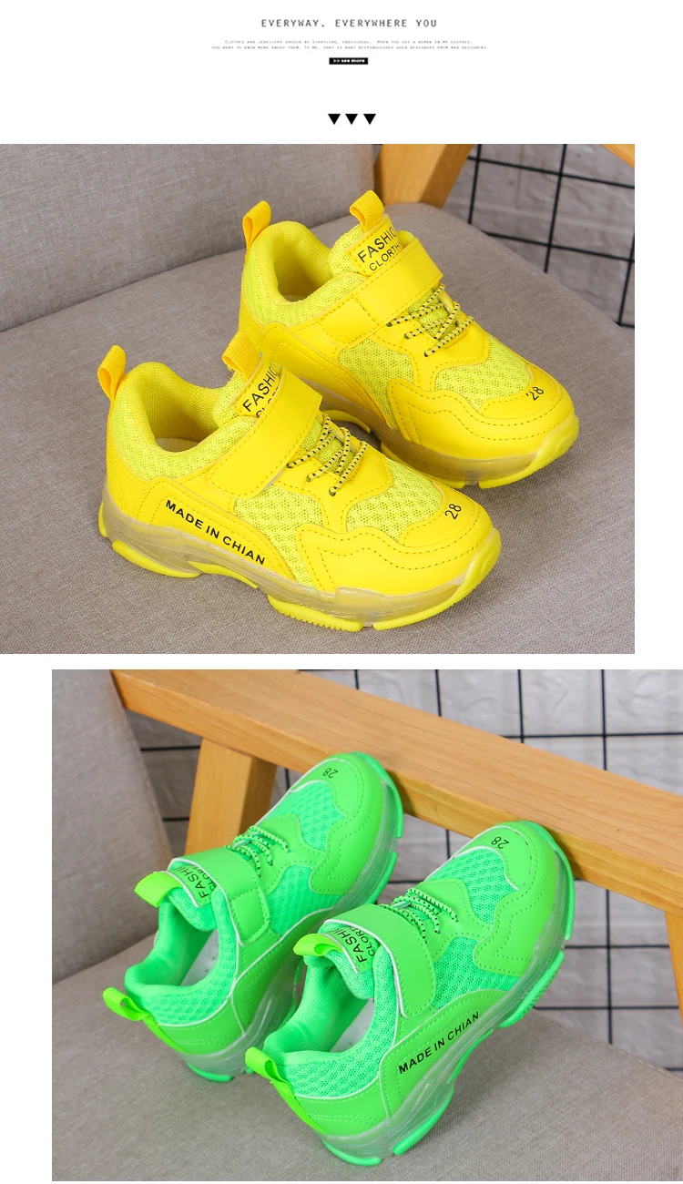 Сетчатые кроссовки для мальчиков и девочек; Новинка года; повседневные школьные кроссовки для детей ясельного возраста; зеленый желтый оранжевый цвет