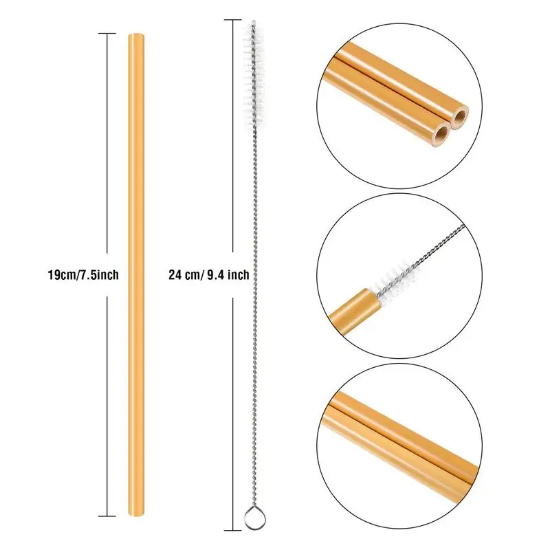 New 20 Pieces 7.5 inch Reusable Bamboo Drinking Straws Alternative to Plastic Kids Straws Includes 2 Pieces Nylon Cleaning Brush