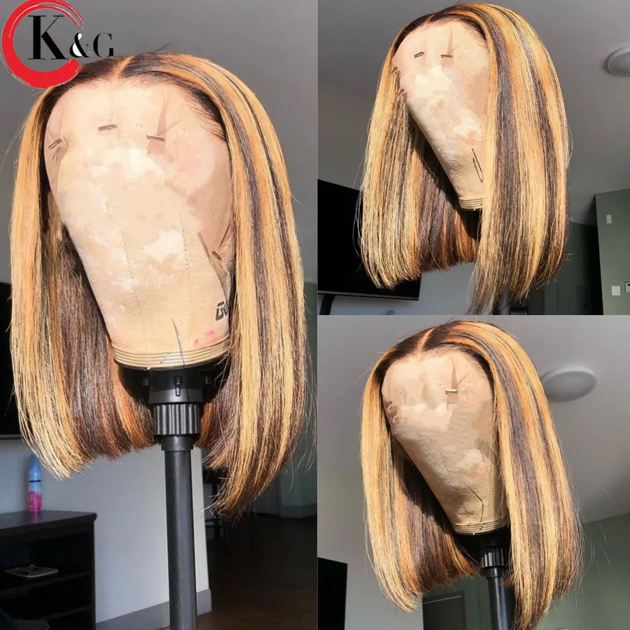 KUNGANG evidenzia 13*6 parrucche di pizzo Bob corto t-part parrucche per capelli umani parrucche anteriori brasiliane densità 150% con capelli per bambini Non Remy
