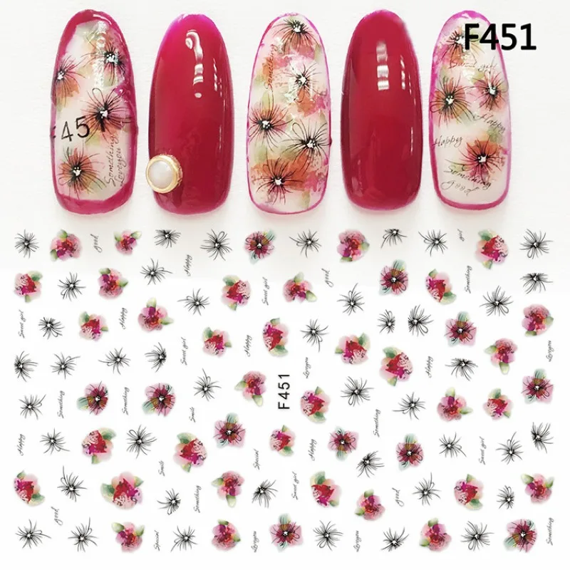 1 лист, единорог, фламинго, наклейки для ногтей, кружевные цветы, сушеные украшения для ногтей, лаванда, 3D наклейки s DIY, маникюр, наклейки для ногтей - Цвет: F451
