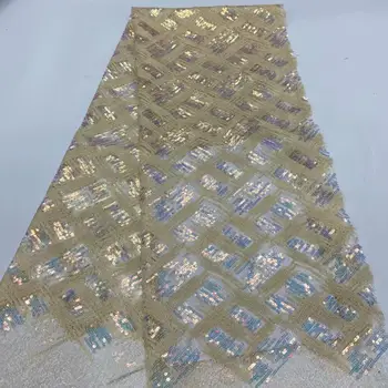 

High Quality Fashion lace Fabric Latest gold Nigerian Tulle Lace Fabric With sequins French lace Fabric FRF412