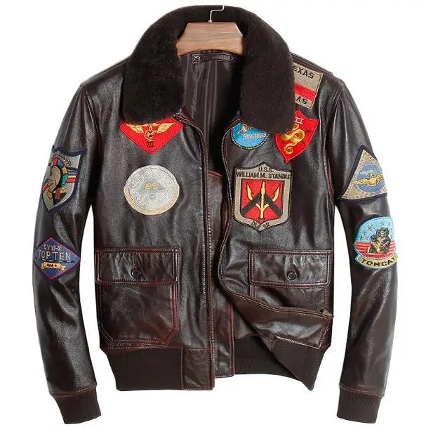 Air Force Flight Jacket Genuine Leather Jacket Men Winter Sheepskin Brown Coat B3 Pilot Tactical Army Military Plus Size 4XL 5XL - Цвет: Коричневый
