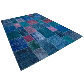 

260x356 Cm Blue Handmade Patchwork Rug-8x12 Ft