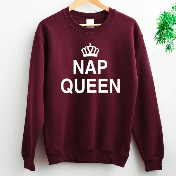 Толстовка Nap queen с короной Женская модная графика со слоганом для молодых девушек
