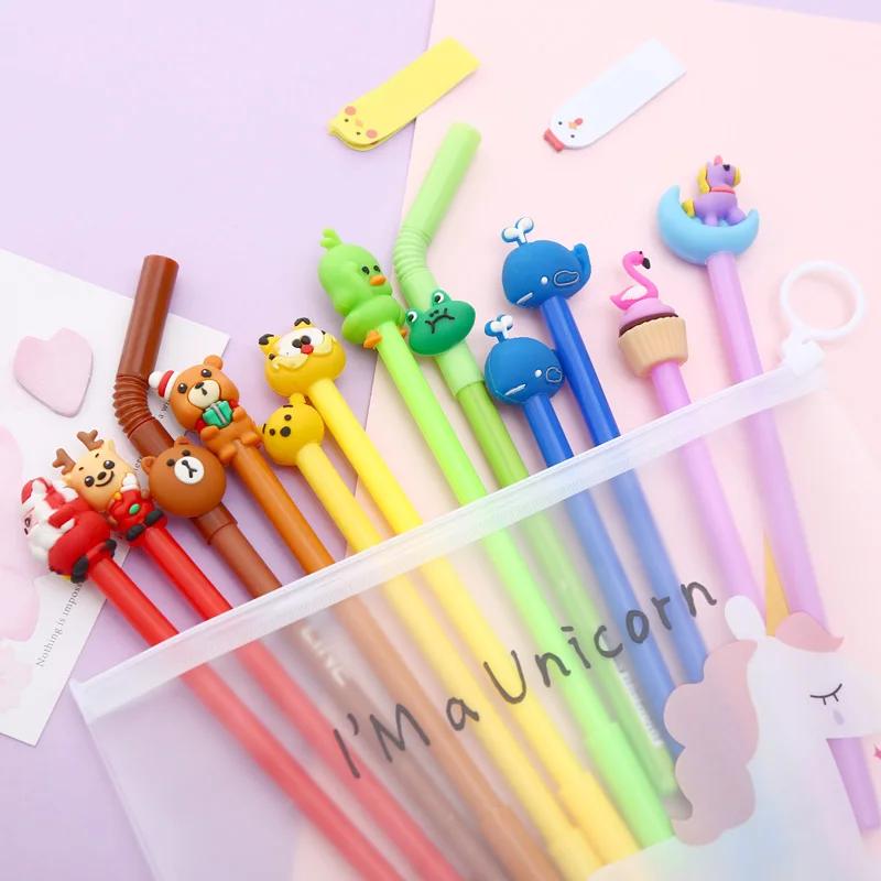 Набор гелевых ручек для смешивания, 12 шт., Kawaii, мультяшная, креативная, милая, крутая, фламинго, авторучка, чернильные ручки, офисные, стационарные, поставка с сумкой для карандашей - Цвет: 6