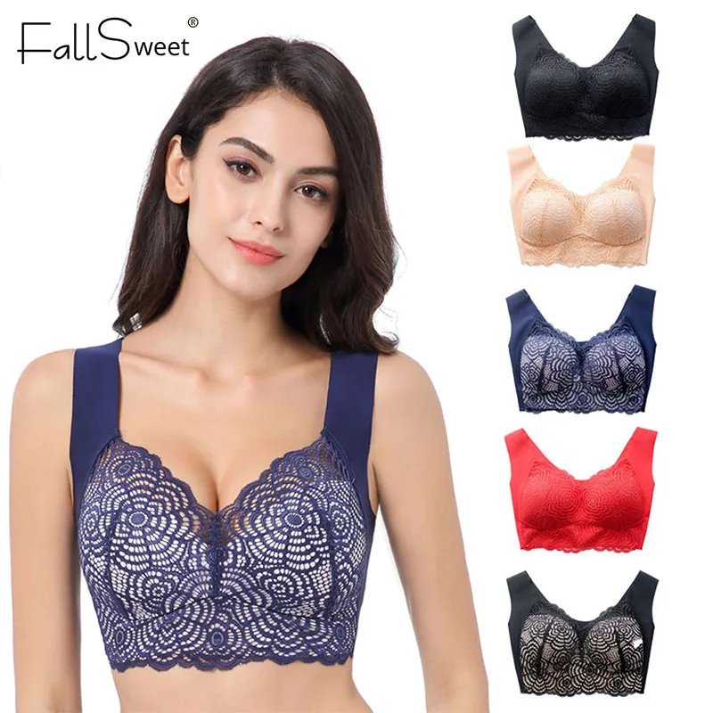 Buy FallSweet Plus Size Lace Bra C Cup Wide Back Push Up Brassiere for  Women, Blue, 46C at